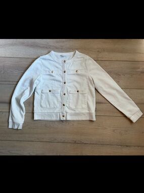 Crewcuts J.Crew Girls Cream Knit Lady Jacket Cardigan Gold Buttons Size L